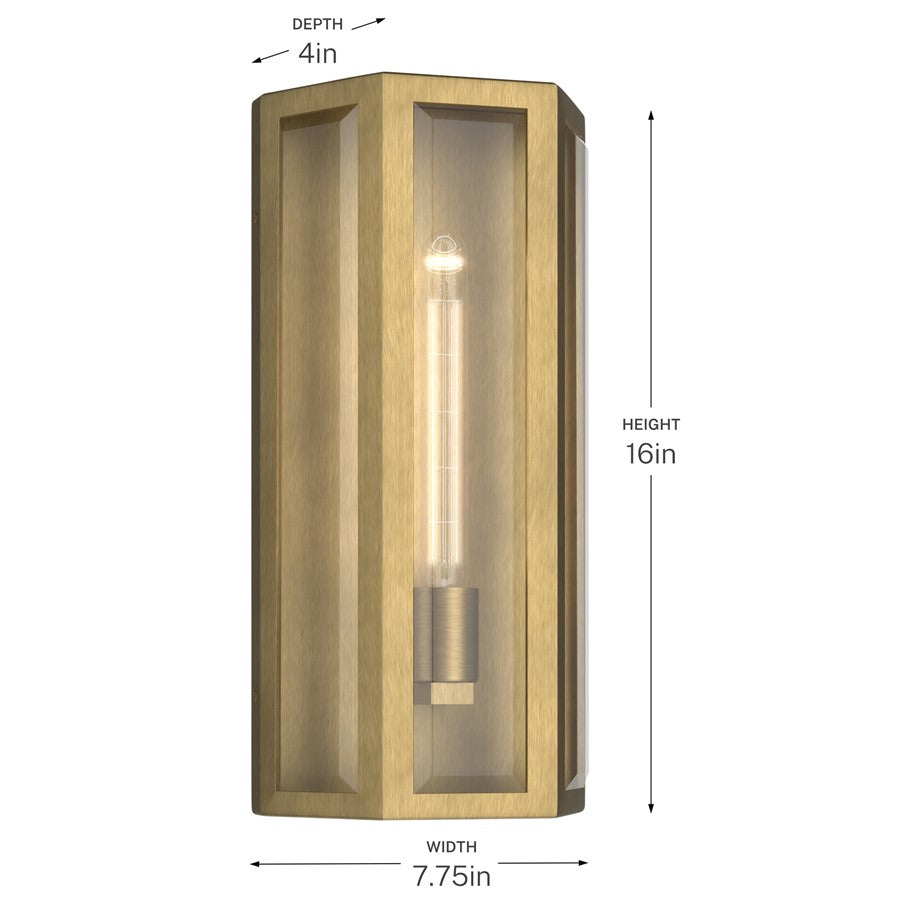 Kichler Berens 16in 1-Light Outdoor Wall Sconce | Traditional Natural Brass and Clear Beveled Glass | Entryway & Porch | Model 59214NBR