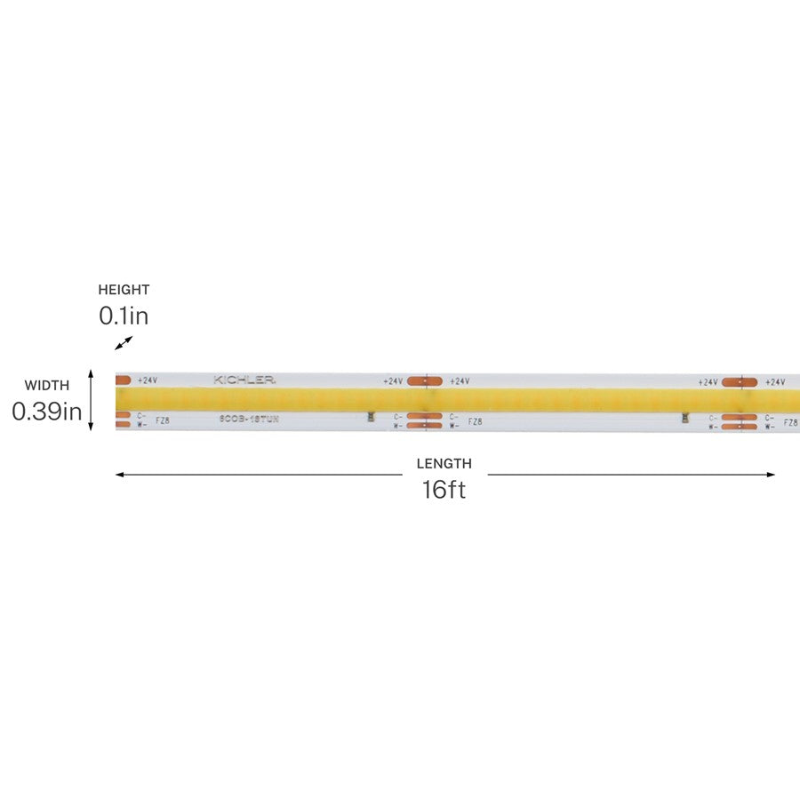 Kichler 6T Series 192in COB Tunable Tape Light High | White Plastic LED Strip | Kitchen & Living Room Accent | 250 lm | Model 6COB116HTUNWH