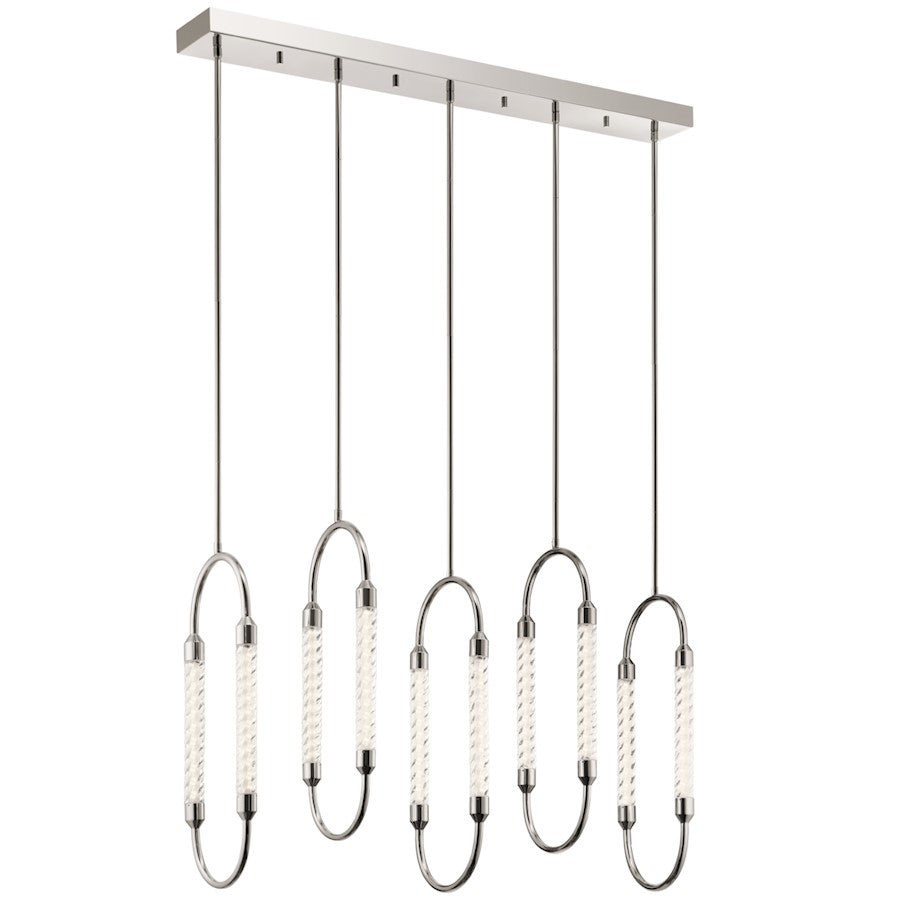 Kichler Delsey 49in 5-Light Linear Chandelier | Contemporary Polished Nickel and Clear Twisted Glass | Dining Room & Living Room | Model 84147