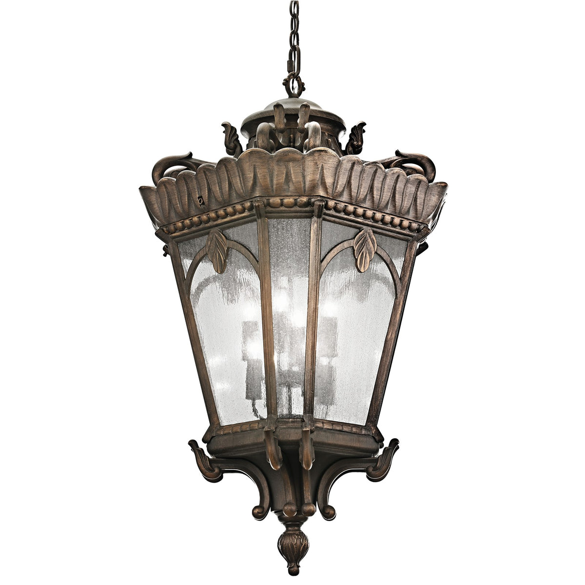 Kichler Tournai 25.5in 8-Light Outdoor Pendant | Cast Aluminum Londonderry and Clear Seeded Glass | Covered Patio & Entryway | Model 9568LD