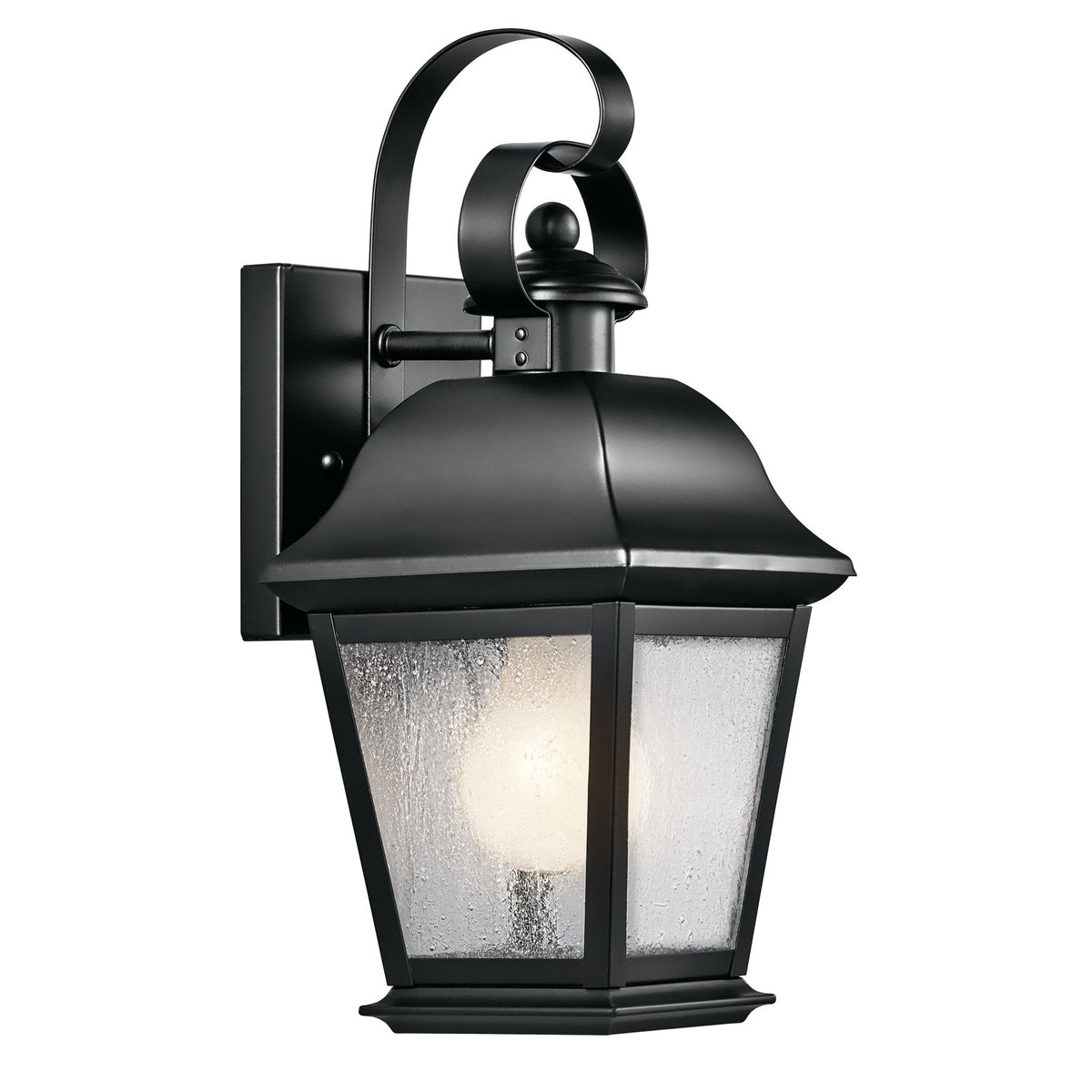 Kichler Mount Vernon 12in 1-Light Outdoor Wall Sconce | Traditional Black and Clear Seeded Glass | Covered Patio & Entryway | Model 9707BK