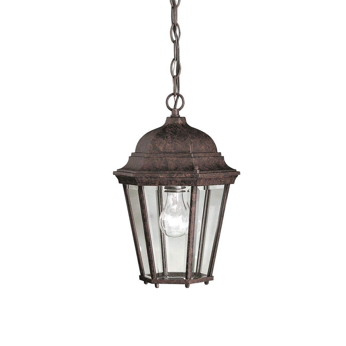 Kichler Madison 9in 1-Light Outdoor Pendant | Traditional Tannery Bronze and Clear Beveled Glass | Covered Patio & Entryway | Model 9805TZ