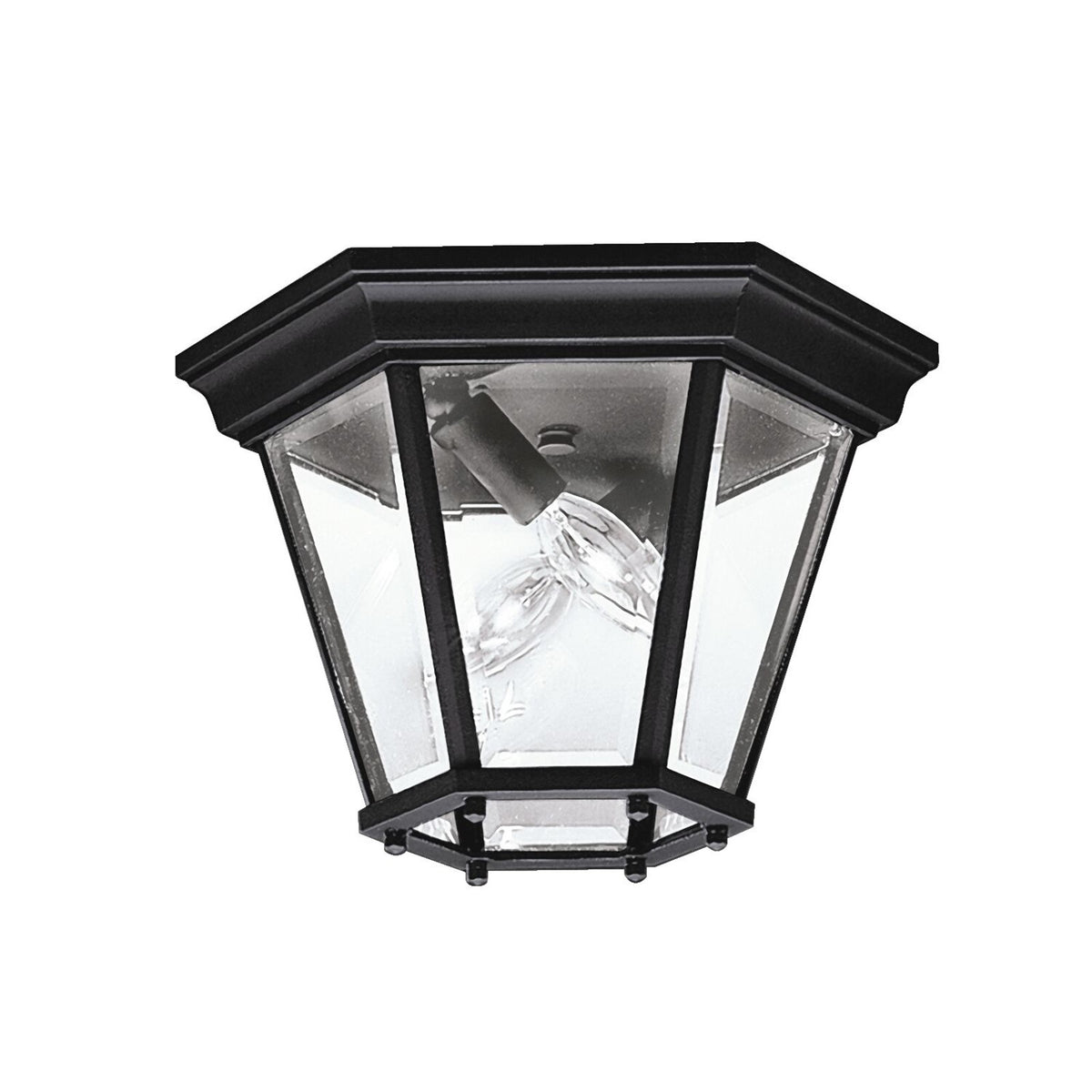 Kichler Madison 11in 2-Light Flush Mount | Traditional Black Cast Aluminum and Clear Beveled Glass | Entryway & Covered Porch | Model 9850BK
