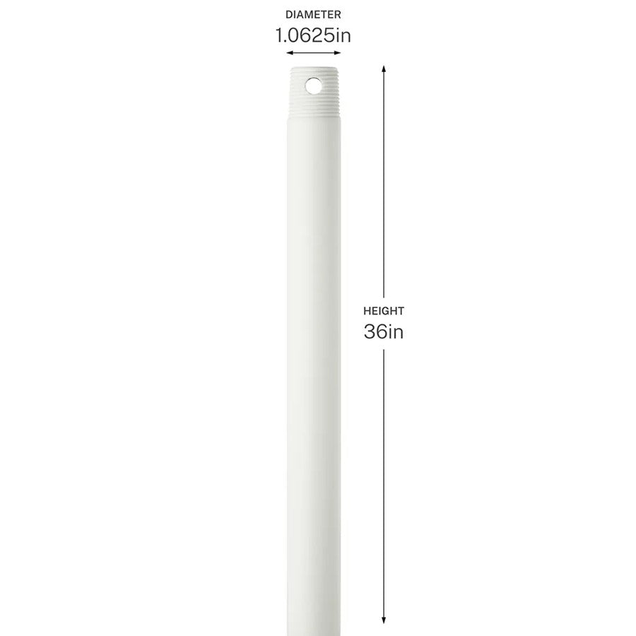 Kichler Accessory 36in Single Threaded Ceiling Fan Downrod | Steel Matte White | Ceiling Fan Extension for High Ceilings | 36 in L | Model C2606-MWH