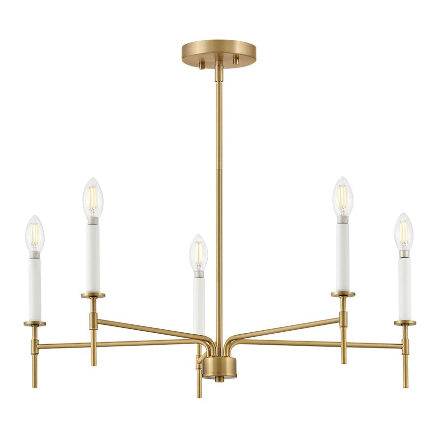 5 Light Medium Chandelier, Lacquered Brass