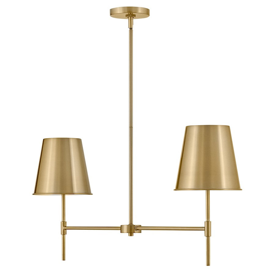 2 Light Small Linear Chandelier, Lacquered Brass