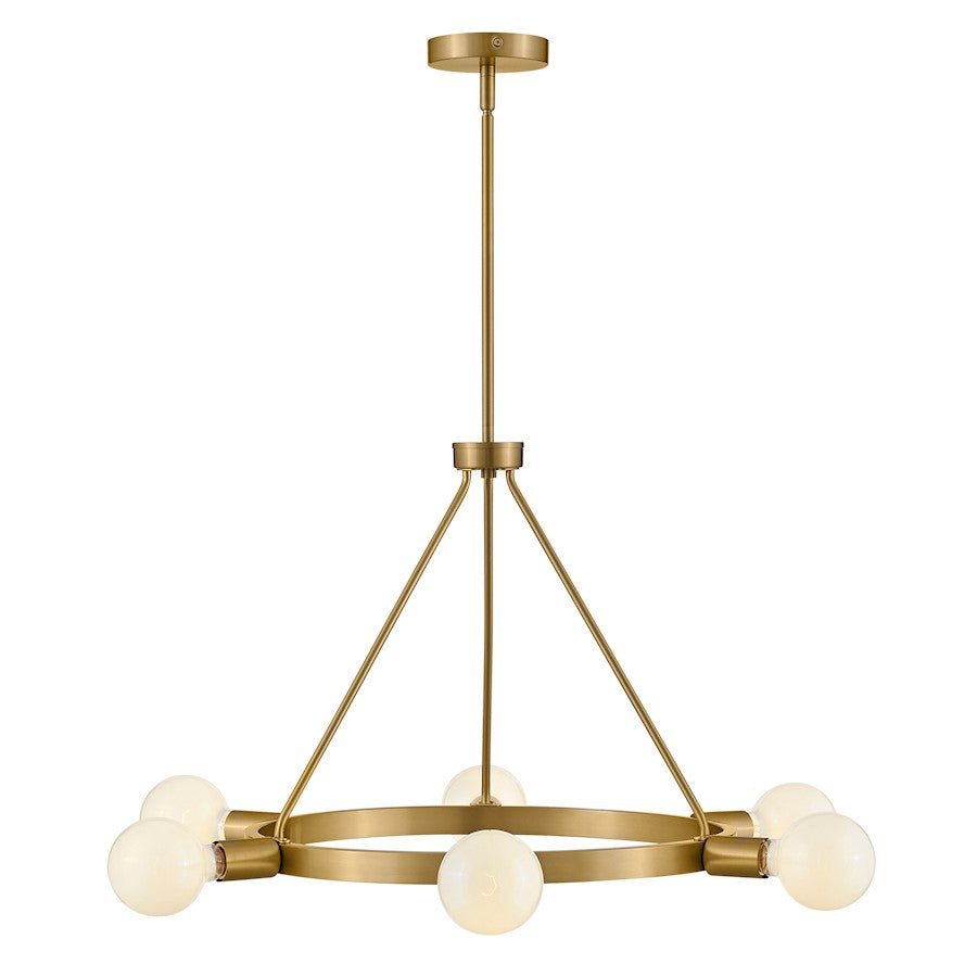 6 Light Medium Chandelier, Lacquered Brass