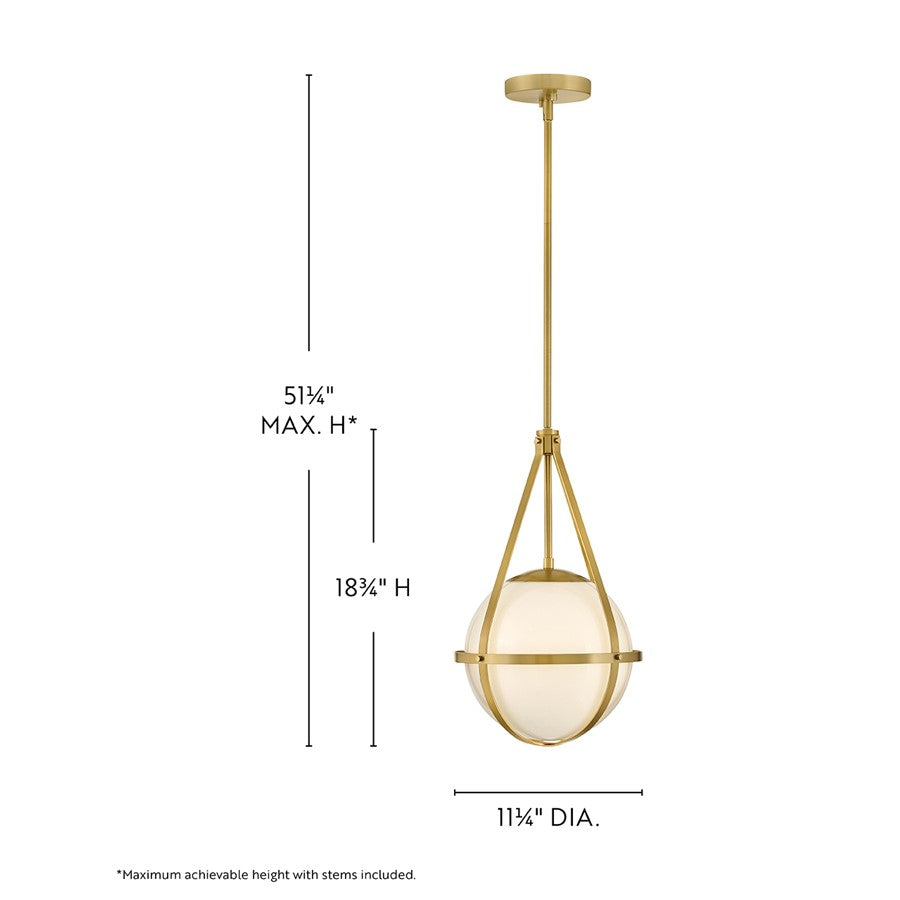 Lark Colby 1 Light 11" Pendant, Lacquered Brass/Cased Opal
