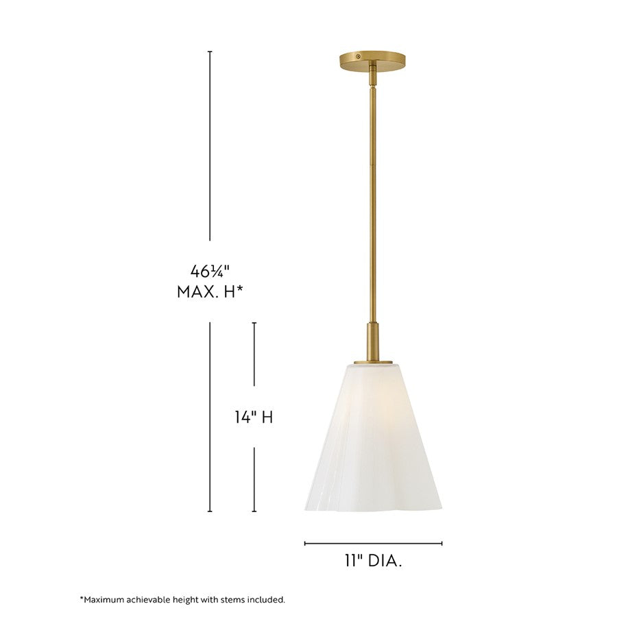 Lark Honey 1 Light Small Pendant, Lacquered Brass/Cased Opal