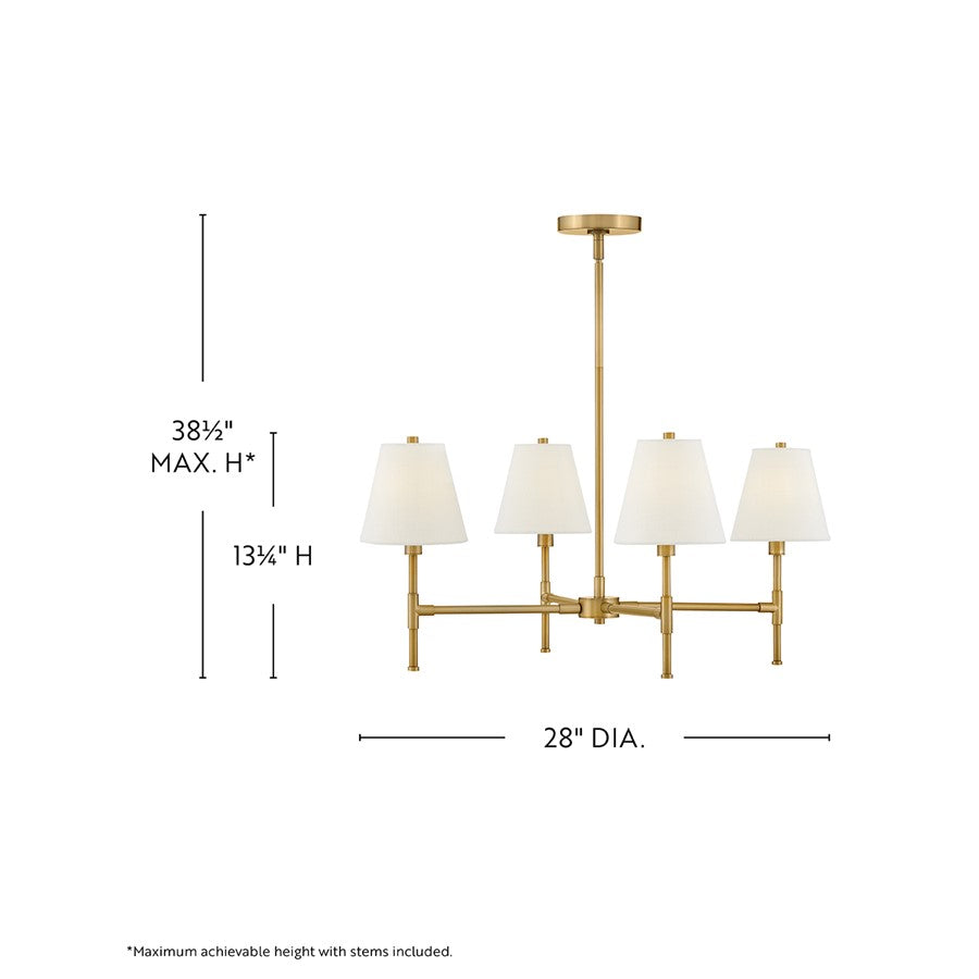 Lark Beale 4 Light 28" Single Tier Chandelier, Lacquered Brass