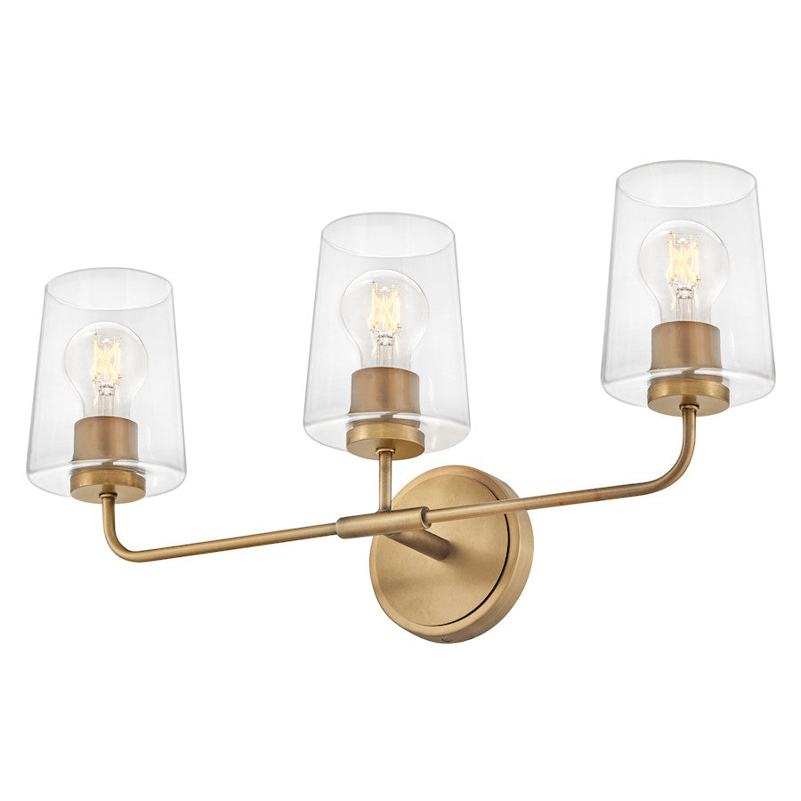 3 Light Medium Bathroom Vanity Light, Heritage Brass