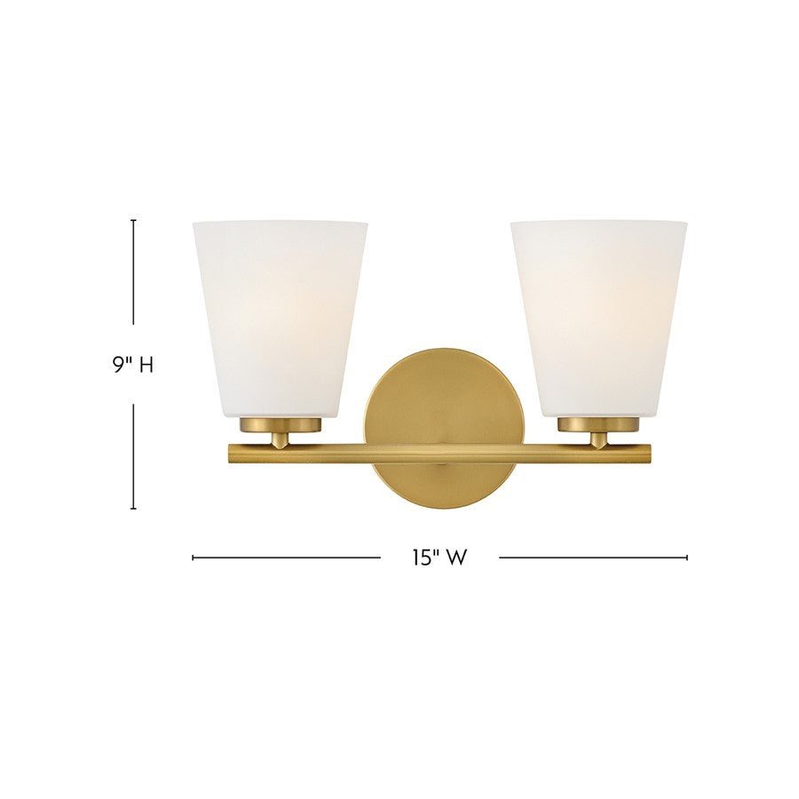 Lark Bri 2 Light 15" Vanity, Lacquered Brass/Etched Opal