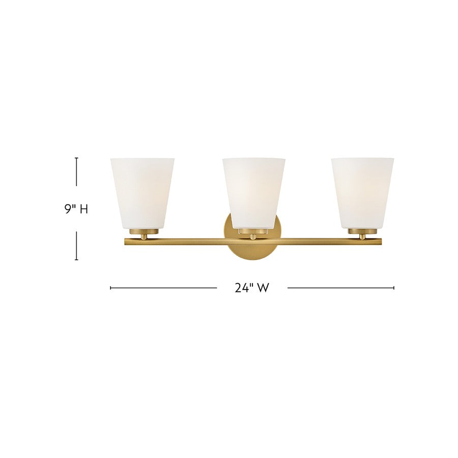 Lark Bri 3 Light 24" Vanity, Lacquered Brass/Etched Opal