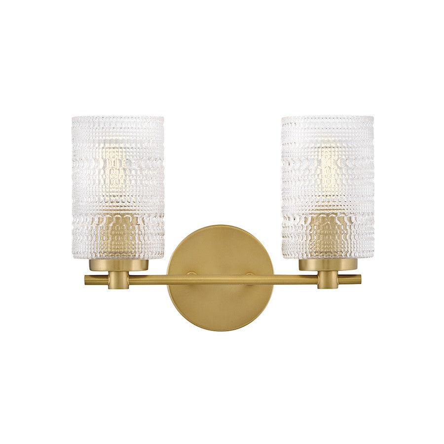 Lark Mabel 2 Light 7" Vanity, Lacquered Brass/Clear Hobnail - 85572LCB