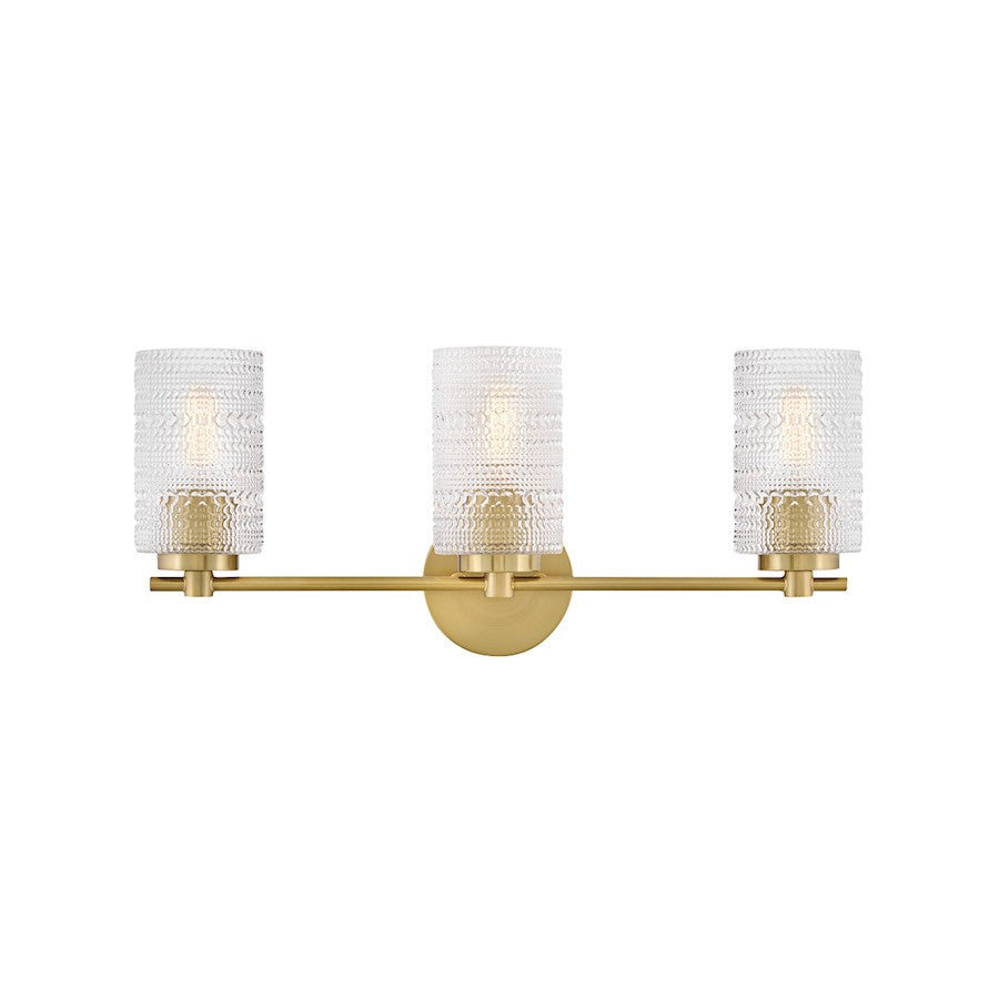 Lark Mabel 3 Light 7" Vanity, Lacquered Brass/Clear Hobnail - 85573LCB