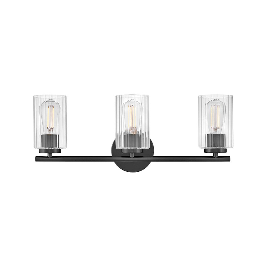 Lark Leta 3 Light 8" Vanity, Black/Clear Ribbed - 85583BK