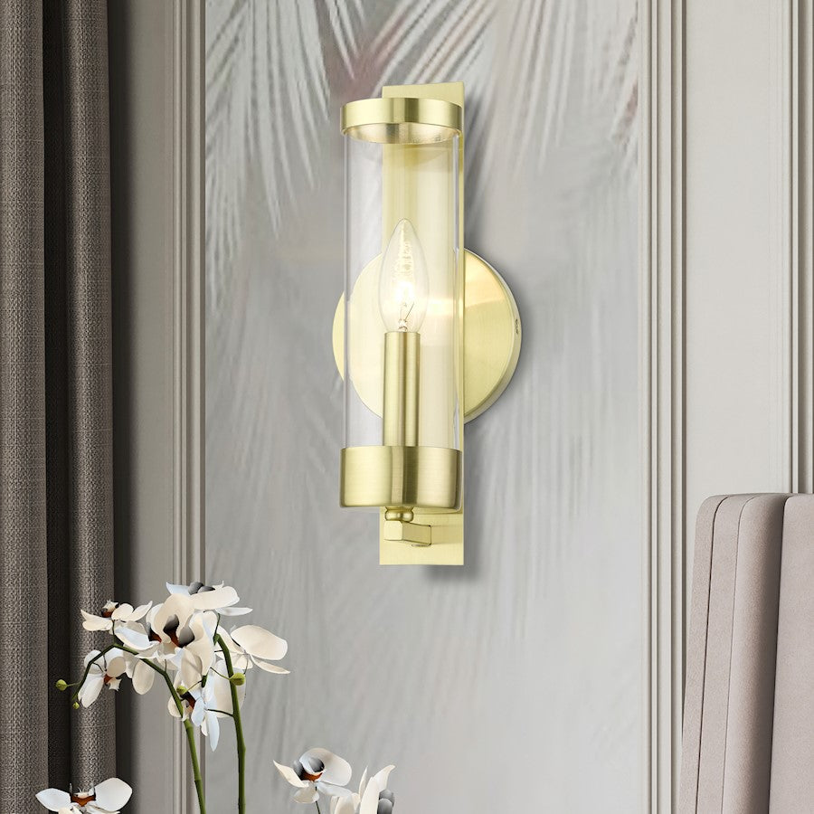 Livex Castleton 1 Light ADA Single Sconce, BK/NK/Cylinder