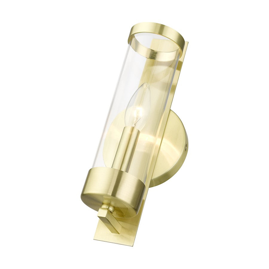 Livex Castleton 1 Light ADA Single Sconce, Satin Brass/Clear Cylinder