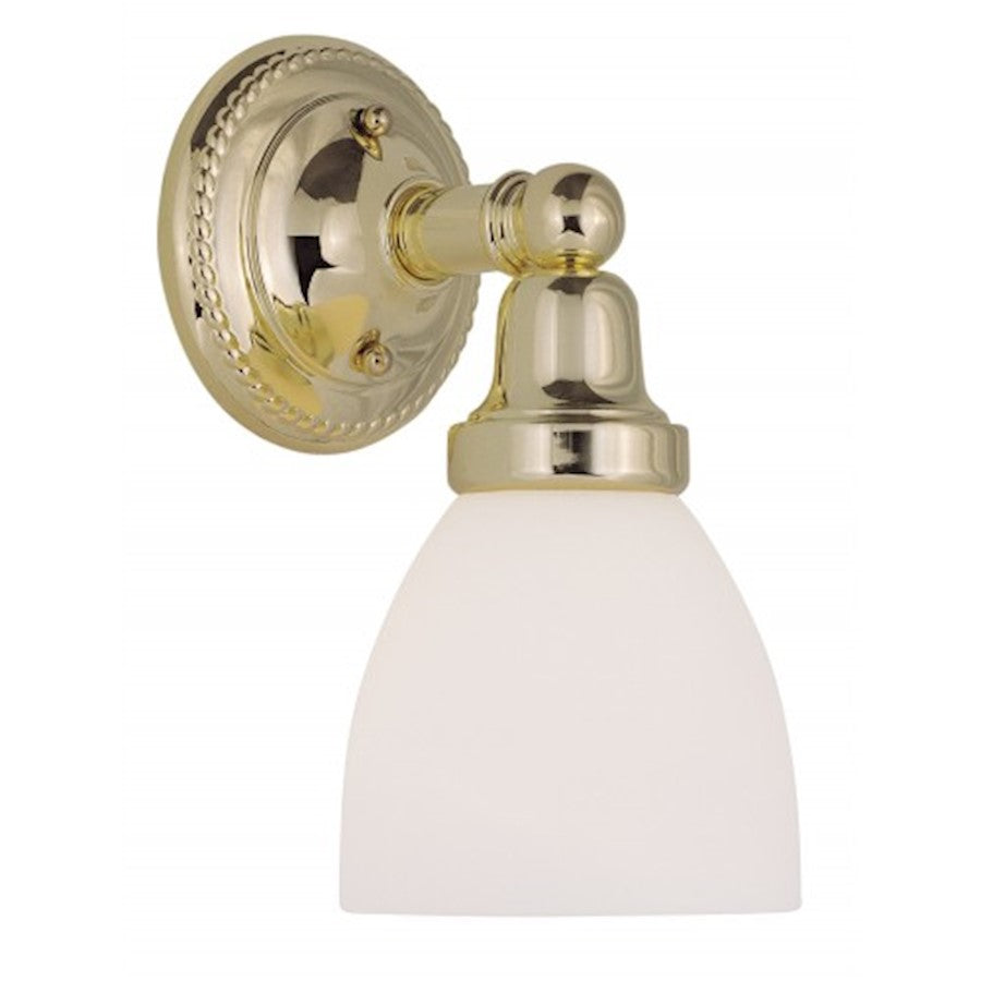 Livex Lighting Classic 10in 1-Light Bathroom Vanity Light | Traditional Polished Brass and Satin Opal White Glass | Bathroom Vanity | Model 1021-02