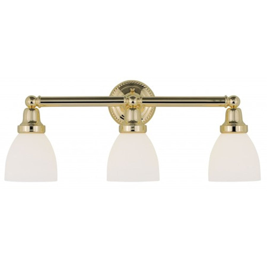 Livex Lighting Classic 24in 3-Light Vanity Light | Traditional Polished Brass and Satin Opal White Glass | Bathroom Vanity | Model 1023-02