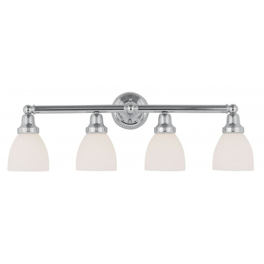 Livex Lighting Classic 30in 4-Light Bathroom Vanity Light | Traditional Chrome and Satin Opal White Glass | Bathroom Vanity | Model 1024-05