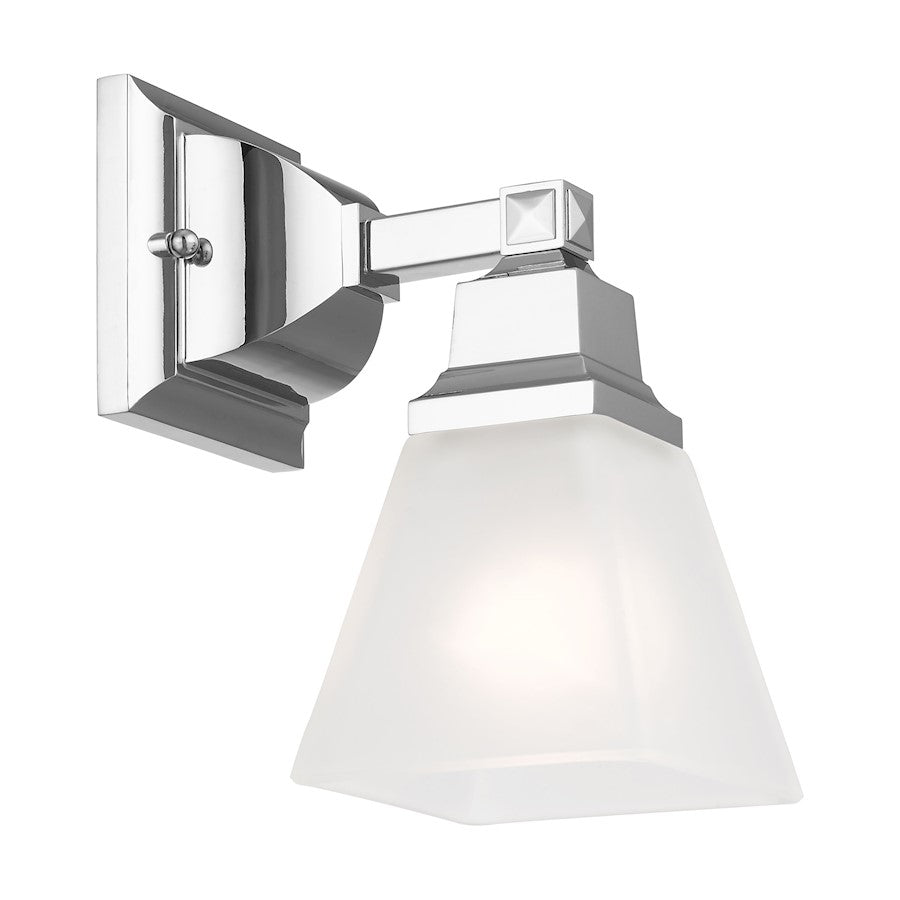 Livex Lighting Mission 9in 1-Light Bath Vanity Light | Traditional Chrome and White Glass | Bathroom & Powder Room | 9.5 x 6.5 x 6 in | Model 1031-05
