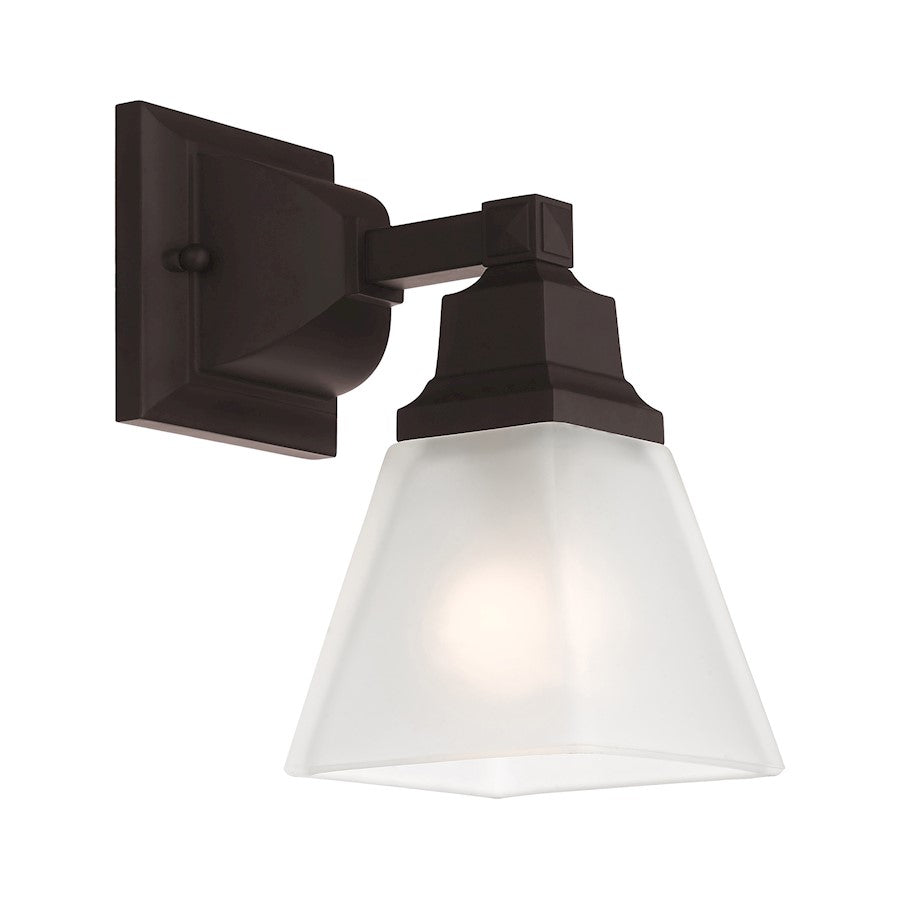 Livex Lighting Mission 1-Light Vanity Light | Verona Bronze and Satin Glass | Bathroom Vanity | 6 x 6 x 9 in | Model 1031-07