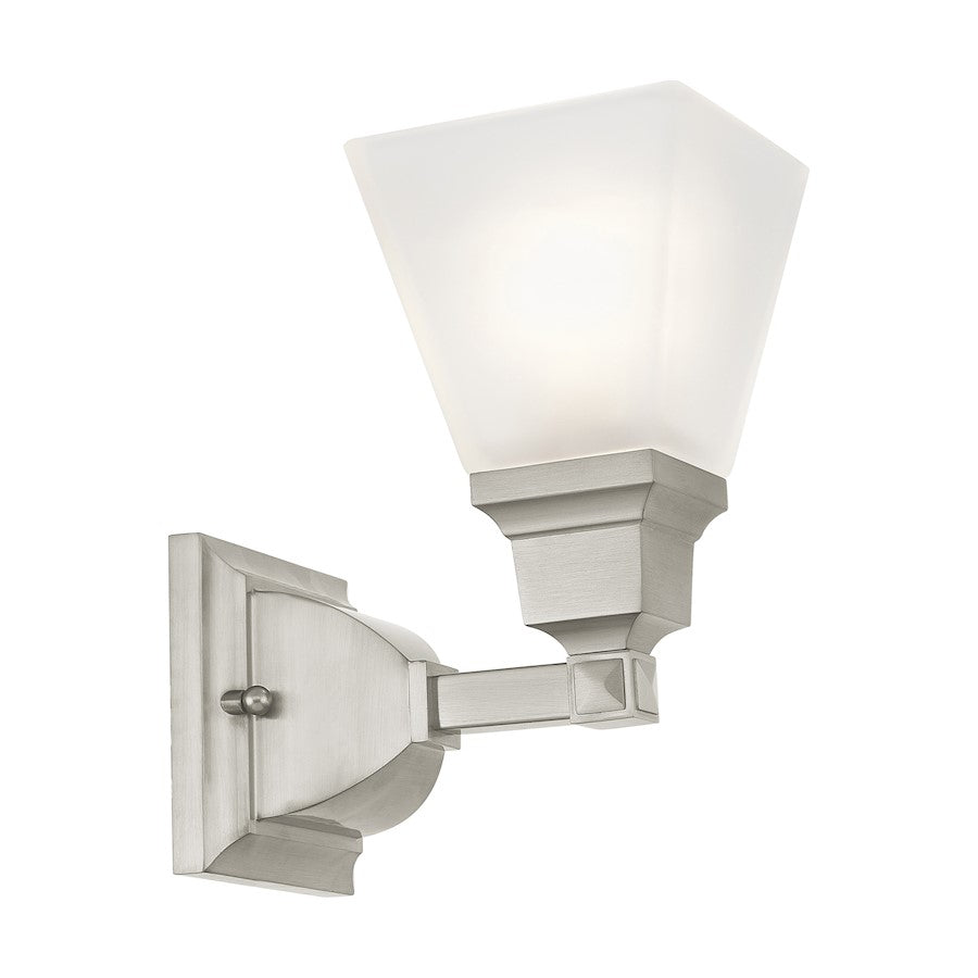 Livex Lighting Mission 10in 1-Light Bathroom Vanity Light | Traditional Brushed Nickel and Satin Glass | Bathroom Vanity | Model 1031-91