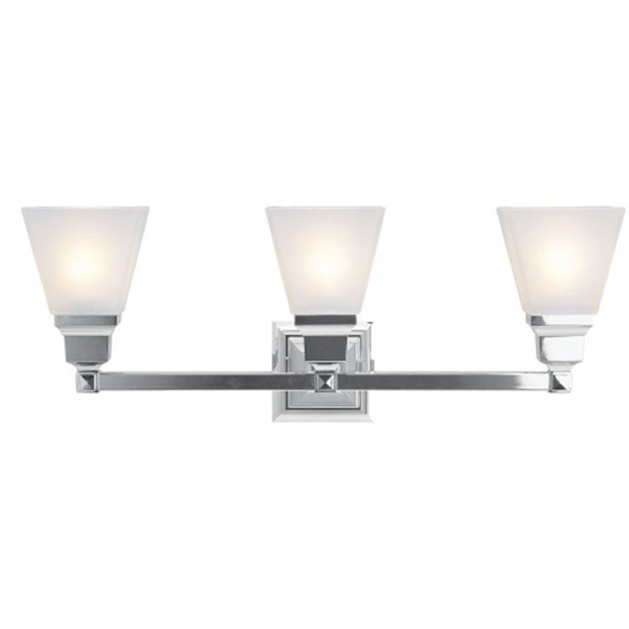 Livex Lighting Mission 25in 3-Light Bathroom Vanity Light | Chrome and Satin Glass | Bathroom Vanity | 25 x 6 x 9 in | Model 1033-05