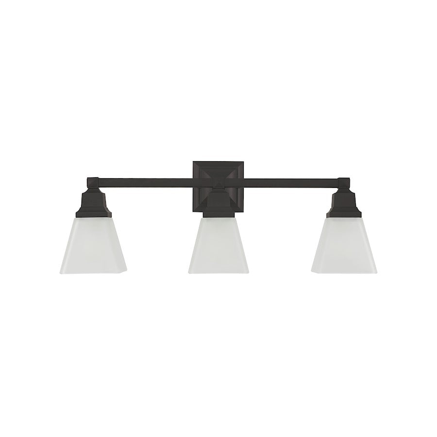 Livex Lighting Mission 25in 3-Light Vanity Light | Traditional Bronze and Satin Glass | Bathroom Vanity | 25 x 6 x 9 in | Model 1033-07