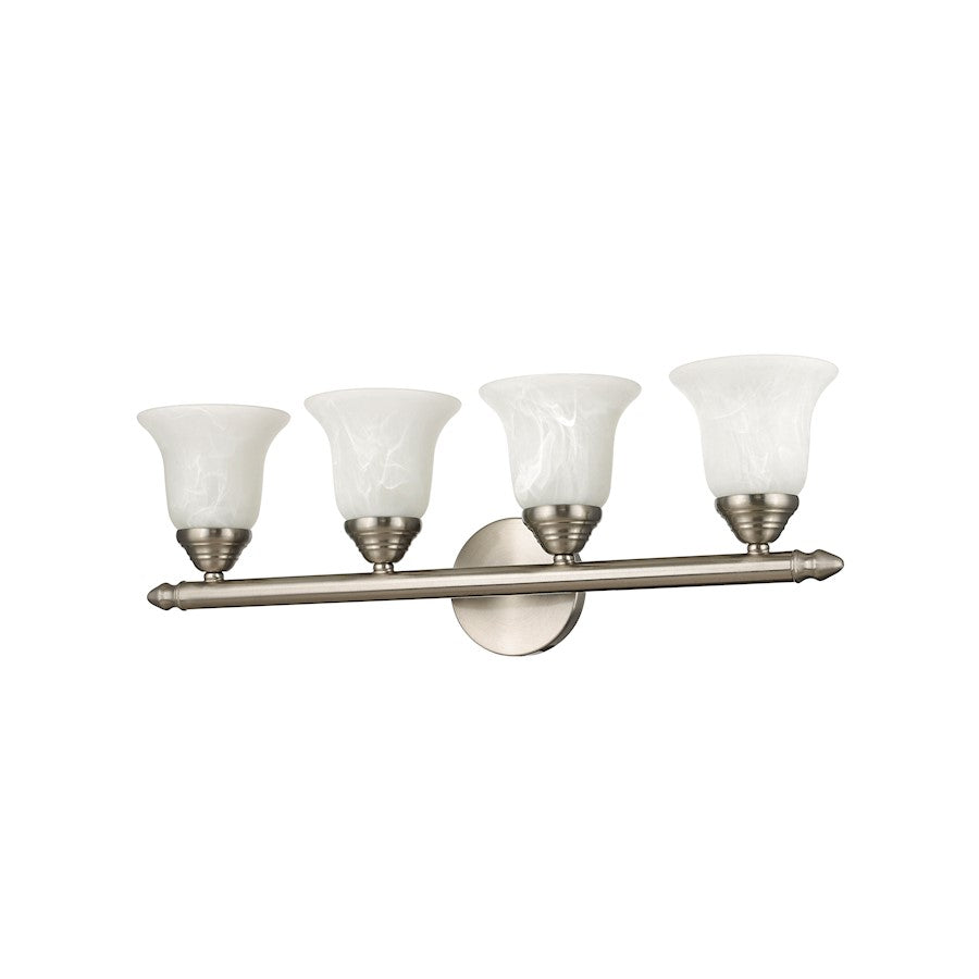 Livex Lighting Neptune 24in 4-Light Bathroom Vanity Light | Transitional Brushed Nickel and White Alabaster Glass | Bathroom Vanity | Model 1064-91
