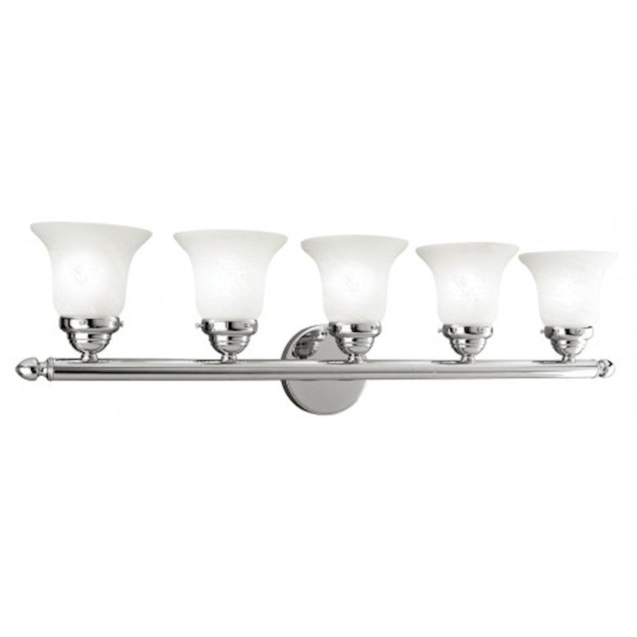 Livex Lighting Neptune 32in 5-Light Vanity Light | Transitional Chrome and White Alabaster Glass | Bathroom Vanity & Powder Room | Model 1065-05