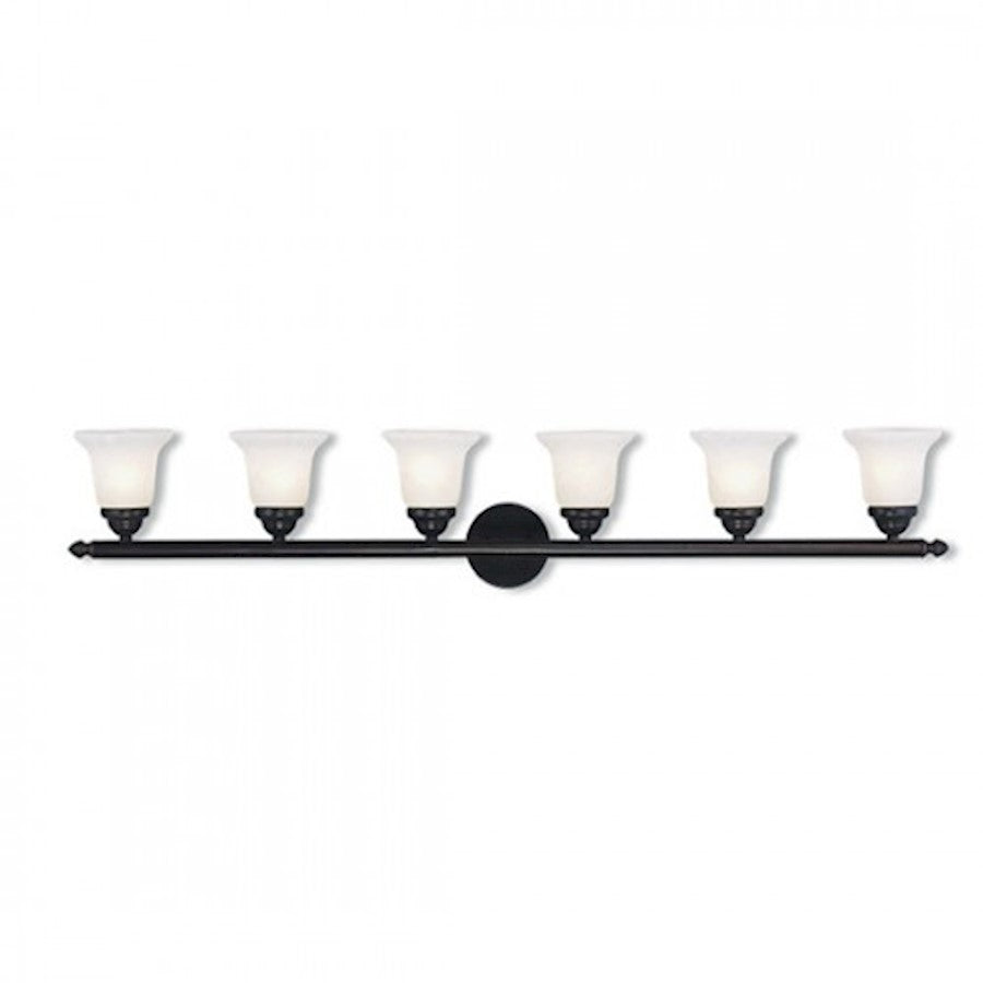 Livex Lighting Neptune 48in 6-Light Bathroom Vanity Light | Traditional Bronze and White Alabaster Glass | Bathroom Vanity & Powder | Model 1066-07
