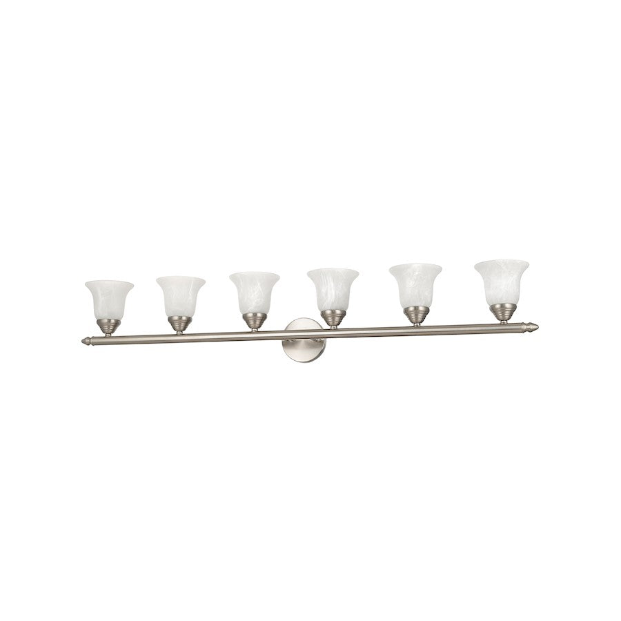 Livex Lighting Neptune 48in 6-Light Bathroom Vanity Light | Transitional Brushed Nickel and White Alabaster Glass | Bathroom Vanity | Model 1066-91