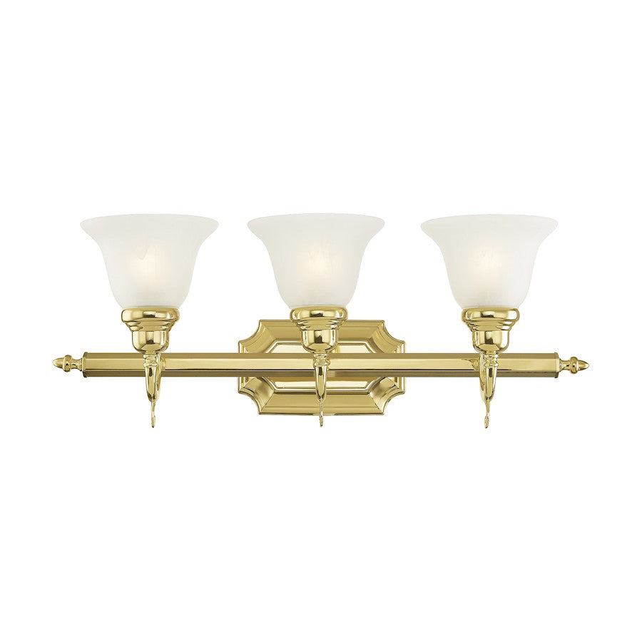Livex Lighting French Regency 25in 3-Light Vanity Light | Traditional Polished Brass and White Alabaster Glass | Bathroom Vanity | Model 1283-02