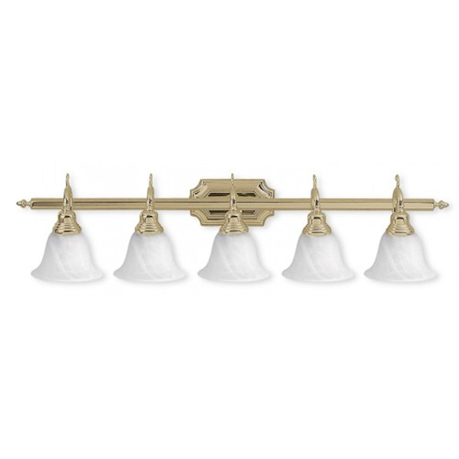 Livex Lighting French Regency 40in 5-Light Vanity Light | Traditional Polished Brass and White Alabaster Glass | Bathroom Vanity | Model 1285-02