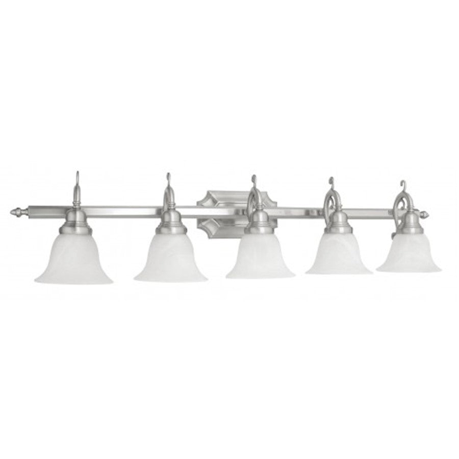 Livex Lighting French Regency 40in 5-Light Bathroom Vanity Light | Traditional Brushed Nickel and White Alabaster Glass | Bathroom | Model 1285-91