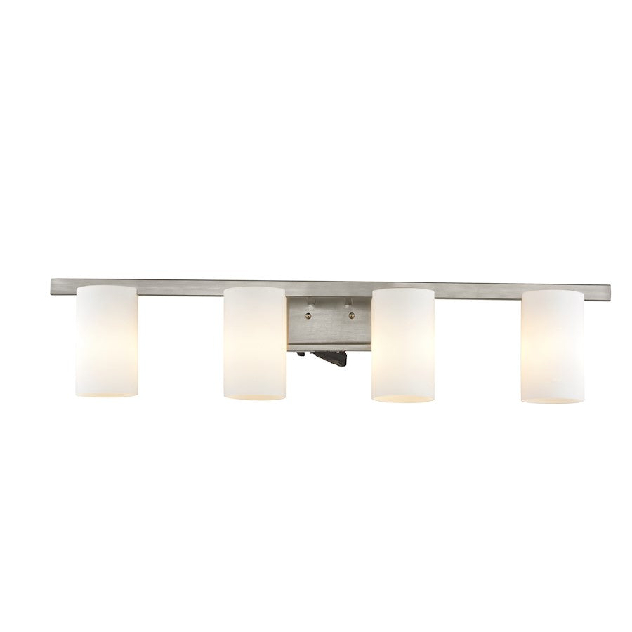 Livex Lighting Astoria 35in 4-Light Bathroom Vanity Light | Transitional Brushed Nickel and Satin Opal White Glass | Bathroom Vanity | Model 1334-91