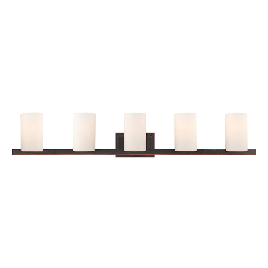 Livex Lighting Astoria 44in 5-Light Vanity Light | Traditional Olde Bronze and Satin Opal White Glass | Bathroom Vanity | Model 1335-67
