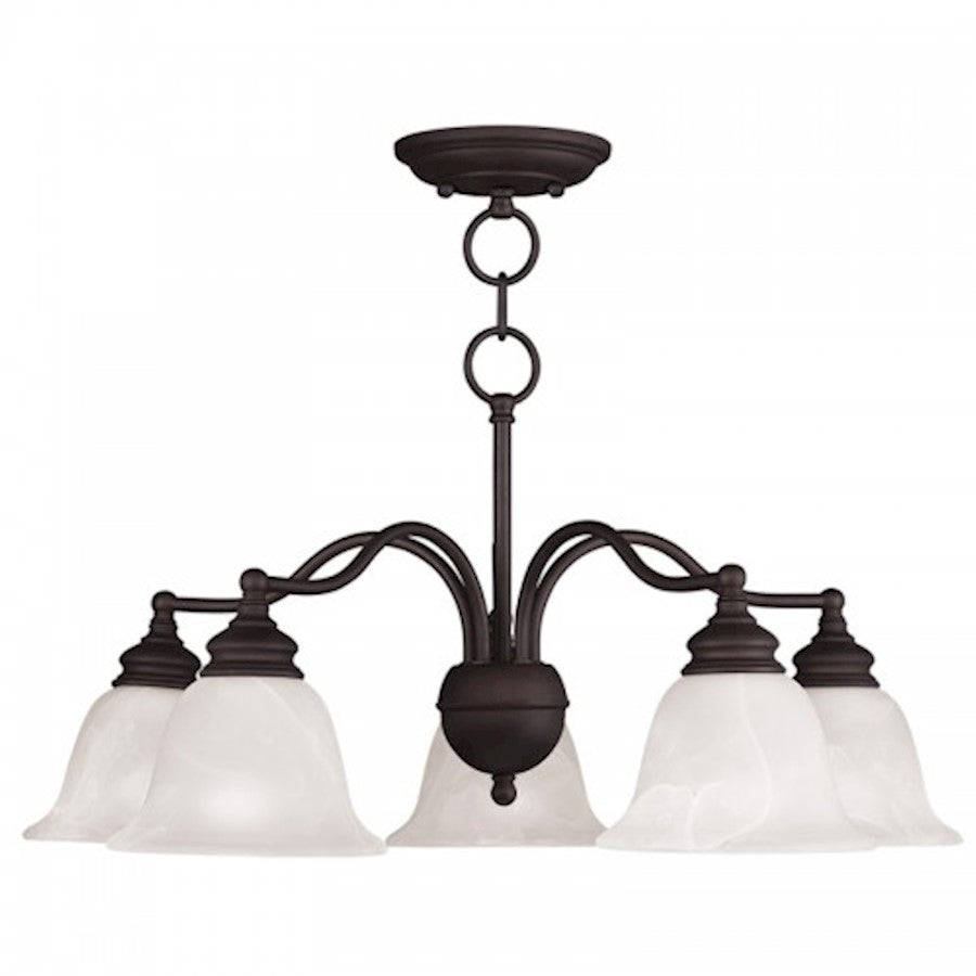 Livex Lighting Essex 24in 5-Light Convertible Chandelier | Traditional Bronze and White Alabaster Glass | Dining Room & Foyer | Model 1346-07