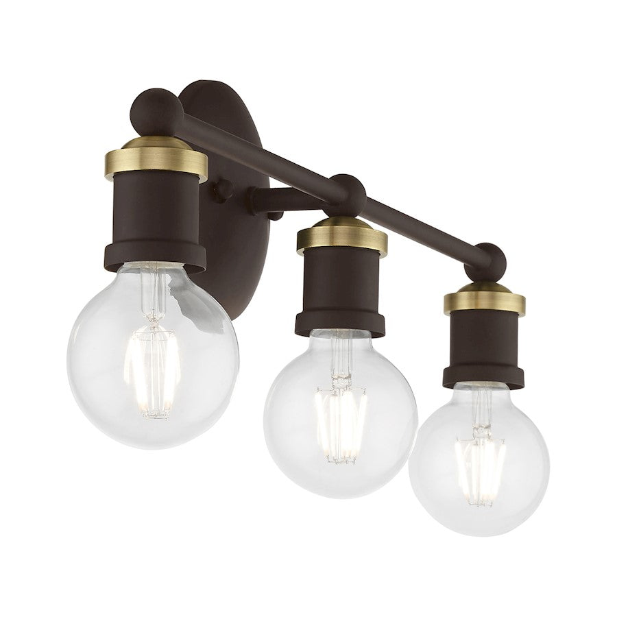 Livex Lansdale 3 Light ADA Vanity Sconce, Bronze/Antique Brass
