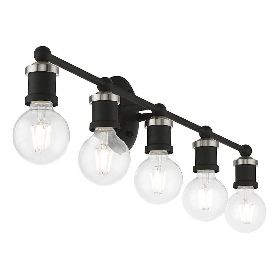 Livex Lansdale 5 Light ADA Large Vanity Sconce, Black/Brushed Nickel