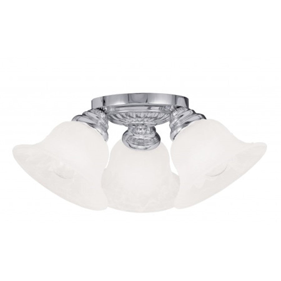 Livex Lighting Edgemont 15in 3-Light Flush Mount | Traditional Chrome and White Alabaster Glass | Hallway & Bedroom Ceiling Light | Model 1529-05
