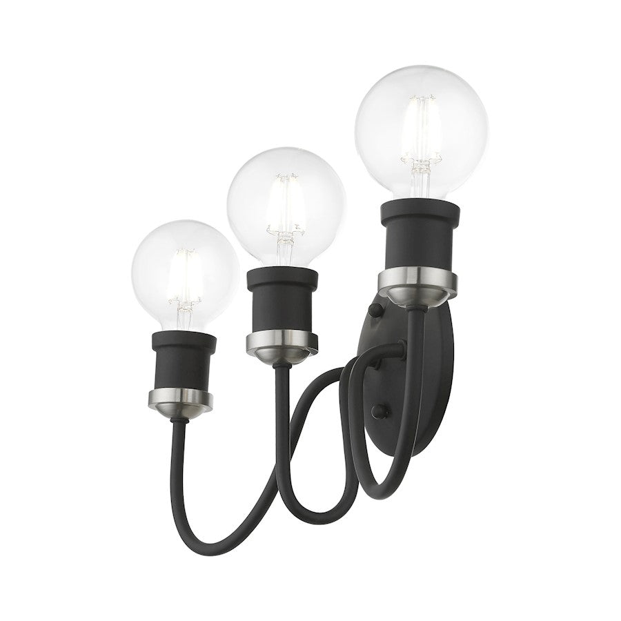 Livex Lansdale 3 Light Vanity Sconce, Black/Brushed Nickel Accent