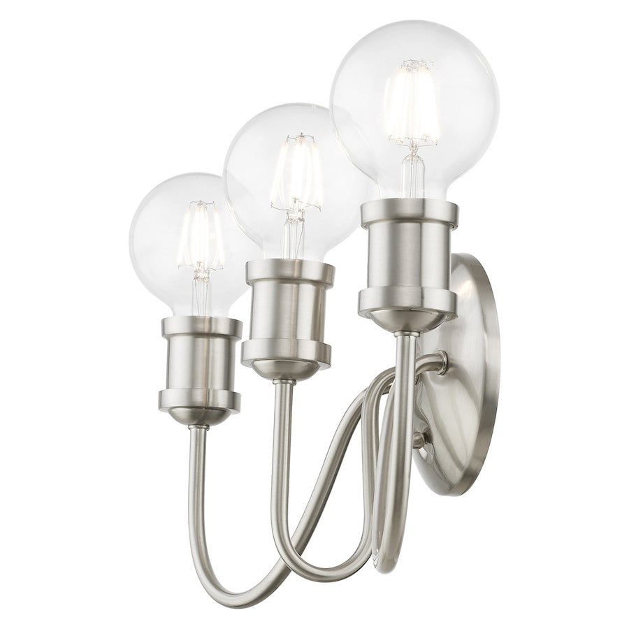 Livex Lansdale 3 Light Vanity Sconce, Brushed Nickel