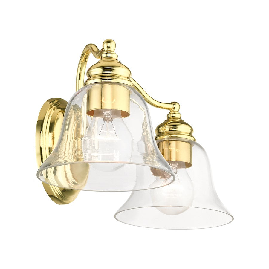 Livex Moreland 2 Light Vanity Sconce, Polished Brass/Clear