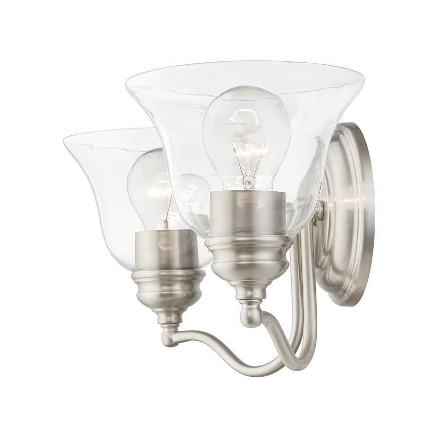 Livex Moreland 2 Light Vanity Sconce, Brushed Nickel/Clear