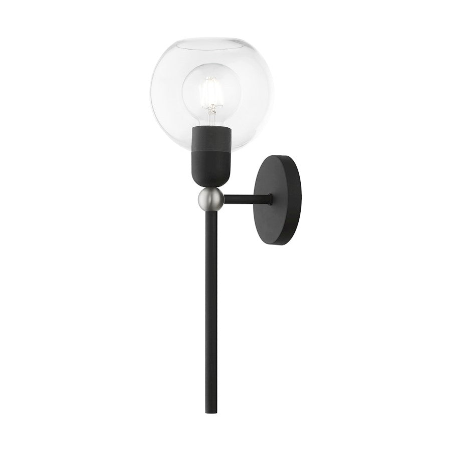 Livex Downtown 1 Light Sphere Single Sconce, Black/Nickel/Clear