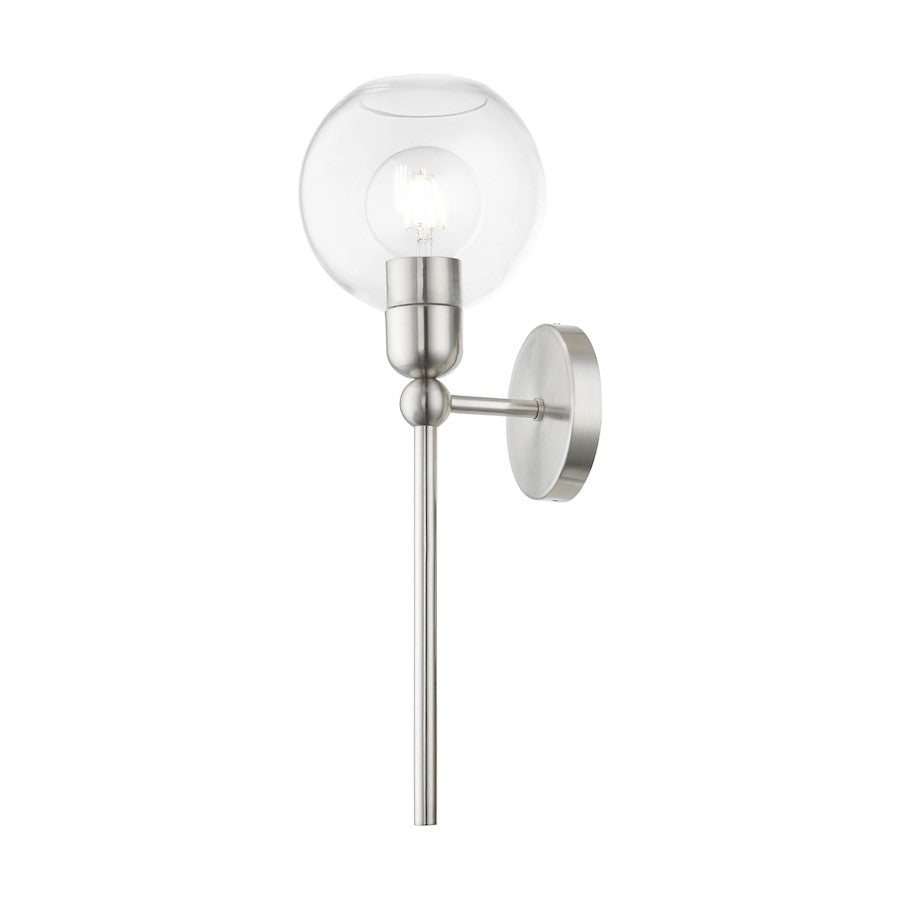 Livex Downtown 1 Light Sphere Single Sconce, Brushed Nickel/Clear