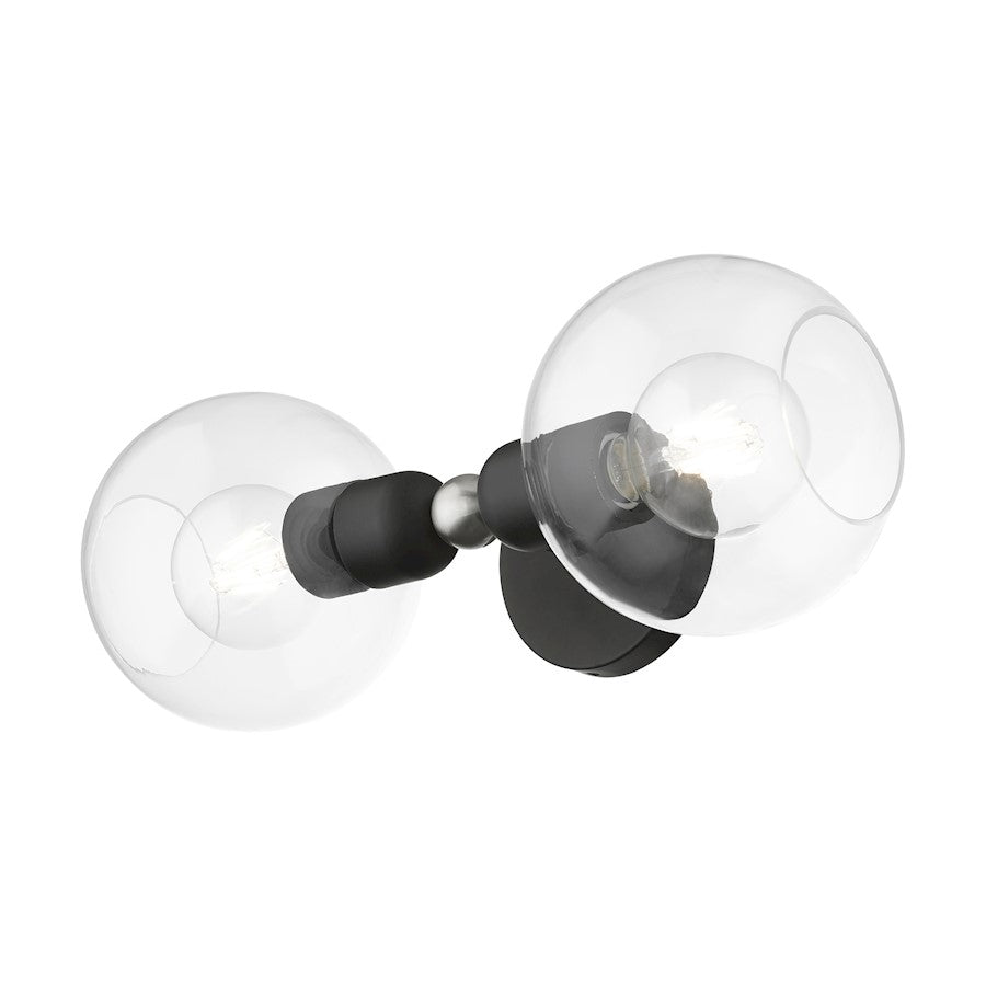 Livex Downtown 2 Light Sphere Vanity Sconce, BK/Brushed NK